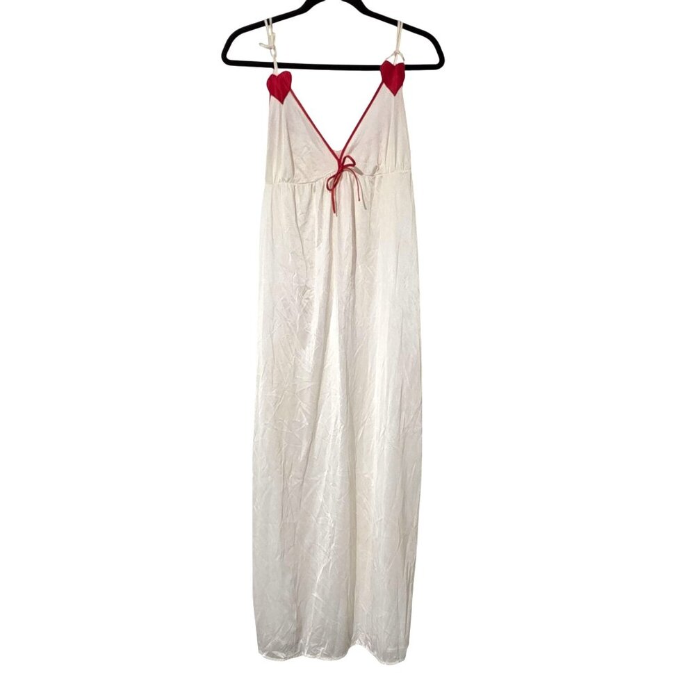 Vtg Womens Nightgown Slip Dress Medium Lingerie Heart Piping Cottage Coquette